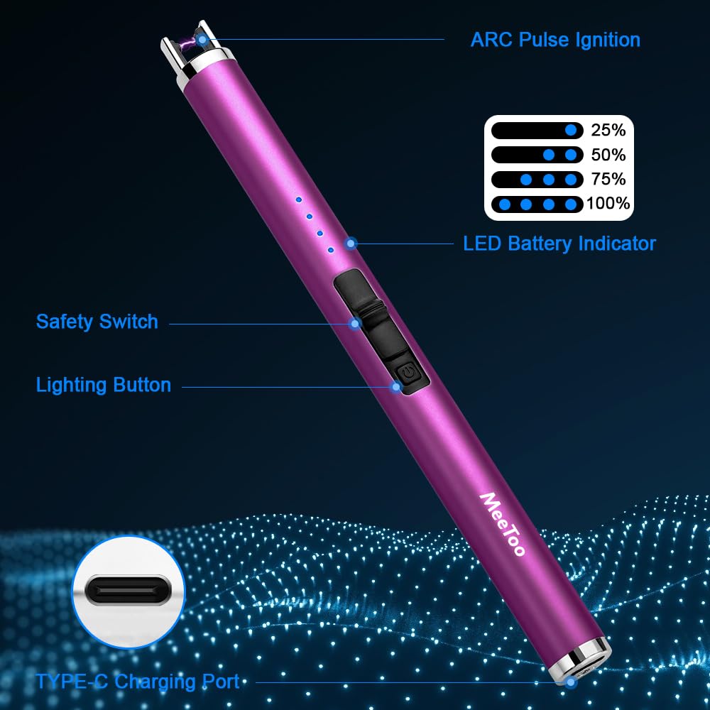 MeeToo Candle Electric Lighter Rechargeable USB Type-C Lighters for Candle Christmas Kitchen Camping Party, Gifts for Wife Women Men Nana Purple